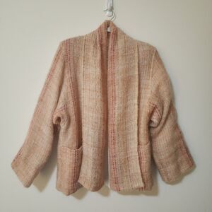 Womens Open Jacket Size M Designed and Handwoven by Nessa Warner USA Cream Pink